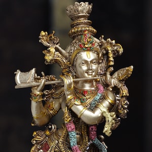 Krishna Statue Hare Krishna Statue God of Lover Anniversary Gift Temple Home Pooja Decor Gift for Him Handmade Copper Finish Krishna