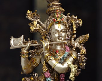真鍮製クリシュナ像 ハレクリシュナ像 恋人の神 記念日ギフト 寺院