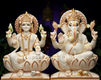 Big Lakshmi Ganesha Set, Hindu God Idol,Pure Marble Laxmi Ganesh Set, Ganesh Laxmi Statue,Diwali Puja , Laxmi Ganesh Murti For Temple Mandir