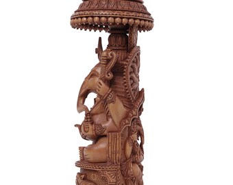 木製のガネーシャ神像 46 CM 大型手彫り、木製のガネーシャ像、木製の