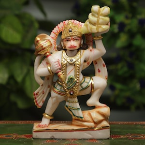 Lord Hanuman Idol,10 Inch Hanuman Statue,Bajrang Bali Murthi,Sitting Hanuman,Sankat Mochan Moorti,hanuman idol marble,Temple Mandir Altar