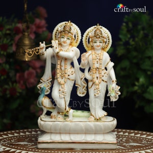 Radha Krishna Statue.38CM Large Handmade Marble Radha Krishna statue, Krishna with Radha, Hare krishna, krishna for Temple Mandir Puja Decor