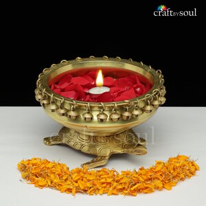 Brass Urli Bowl Bell ,Traditional Bowl Decor Intricate Asthetic Design Urli For Diwali Home Decor,Handcrafted Vessel For Diya Floating Deep