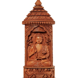 Brass Buddha Statue, 27 CM Brass Lord Buddha Idol, Outdoor Indoor Buddhist Deity, Stonework Temple Altar Yoga Studio Meditation Room Decor
