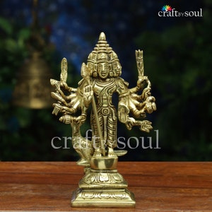 Six Headed Brass Lord Murugan Statue,16cm Small 6 face Kartikeya Idol in Brass, Karthikeyan, Karthikeya, Shanmukha Muruga Morti, Kartik idol