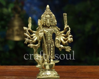 Estatua de Lord Murugan de latón de seis cabezas, 16 cm Pequeño ídolo Kartikeya de 6 caras en latón, Karthikeyan, Karthikeya, Shanmukha Muruga Morti, ídolo Kartik