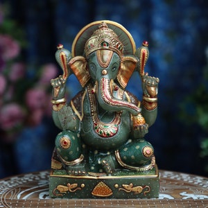Jade Ganesha, Aventurine Ganesha,Gemstone Ganesh, Ganesh Statue,Quatrz Ganesha, Ganapthi Idol For Temple Mandir Home Decor,Deepawali Murti
