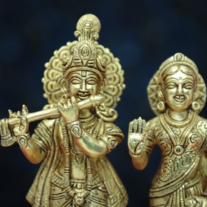 Radha Krishna Statue.8 inch Small Handmade Brass Radha Krishna statue,Krishna with Radha, Hare krishna, krishna for Temple Mandir Puja Decor