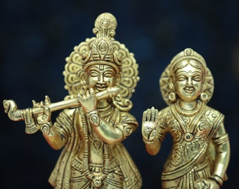 Radha Krishna Statue.8 inch Kleine Handgemaakte Messing Radha Krishna standbeeld, Krishna met Radha, Hare krishna, krishna voor Tempel Mandir Puja Decor