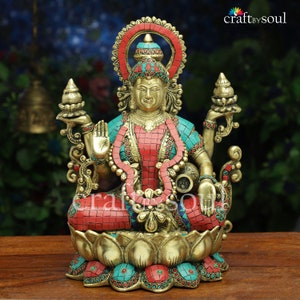 Lakshmi Goddess Statue,Brass Stone Sitting Laxmi Idol,Godof Wealth,Diwali India Gift,Hindu Maa of Wealth,Good fortune,Fertility & Prosperity