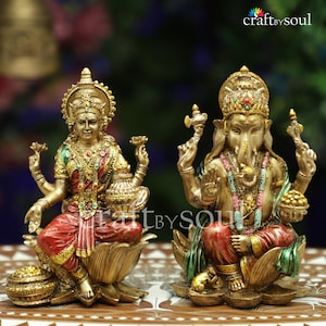 Resin Lakshmi Ganesha Statue, Hindu God Idol, Resin Large Laxmi Ganesh Set, Ganesh Laxmi Idol, Diwali Puja God,Laxmi Ganesh Murti For Temple