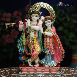 Radha Krishna Statue.45CM Large Handmade Marble Radha Krishna statue, Krishna with Radha, Hare krishna, krishna for Temple Mandir Puja Decor