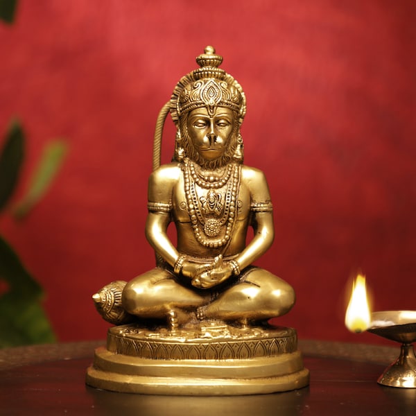 Brass Hanuman Statue, 19cm Small Brass Blessing Lord Hanuman Idol,Rama Devotee, Hindu Monkey god, Bajrang Bali For Temple Altar Murti Pooja