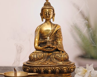 Koperen Boeddhabeeld, 19cm Tibetaans Boeddhistische Godheid Messing Beeldje, Tibetaanse God, Mediterende Boeddha, Boeddhisme Shakyamuni BoeddhaBeeld Tempel Vrede