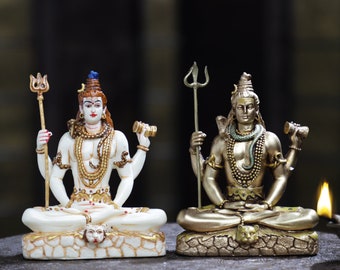 ブロンズ仕上げ樹脂製シヴァ像 - アディヨギアイドル、寺院装飾（25 CM