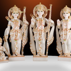 Ramdarbar Statue in Marble,Big Ram Ji Family statue, Lord Rama Laxman Sita & Hanuman Idol Indian Art, Ram Parivar, Family Figurine Temple