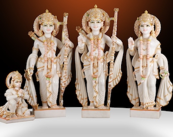 Estatua de Ramdarbar en mármol, estatua de la familia Big Ram Ji, Lord Rama Laxman Sita y Hanuman Idol Indian Art, Ram Parivar, templo de la estatuilla familiar