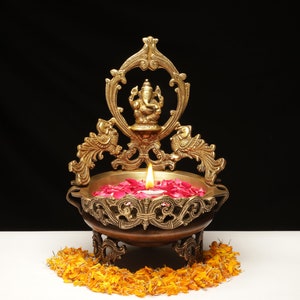 Brass Ganesha Urli Bowl,Traditional Bowl Decor Intricate Asthetic Design Urli For Diwali Home Decor,Handcrafted Vessel For Diya Floating Dia
