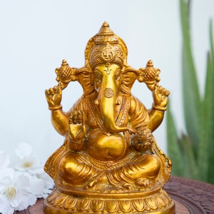 Brass Ganesha Statue for Home/Temple, Brass Ganesha Statue Temple 21 cm, Brass Lord Ganesha Idol, Brass Ganpati Sculpture, Ganesha Idol