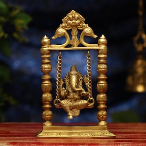 Brass Ganesha Statue on Swing, 23 cm Brass Swinging Ganesh Statue, Swinging Ganesha Idol, Jhula Ganesh, Jhoola Ganpati, New Beginnings Gift.