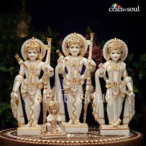 Ramdarbar Statue in Marble,Big Ram Ji Family statue, Lord Rama Laxman Sita & Hanuman Idol Indian Art, Ram Parivar, Family Figurine Temple
