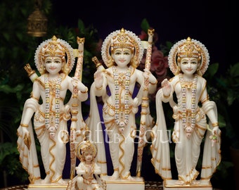 Ramdarbar Statue in Marble,Big Ram Ji Family statue, Lord Rama Laxman Sita & Hanuman Idol Indian Art, Ram Parivar, Family Figurine Temple