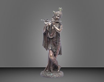 Krishna with Flute,25cmCold Cast Resin Cultured Bronze Krishan Figurine, Kisna statue, Hindu God,Home Decor For Temple Mandir Altar Outdoor