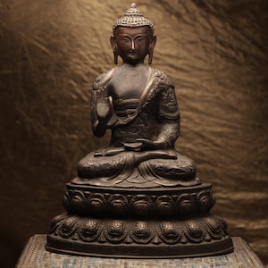 Buddha Statue,17&quot; Big Brass  Vitarka Mudra Buddha Idol, Buddhist Temple, Yoga Studio & Meditation Room Decor,Antique Buddha Figurine Statue