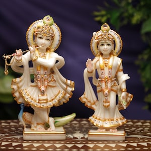 Radha Krishna Statue.23cm Small Handmade Marble Radha Krishna statue, Krishna with Radha, Hare krishna, krishna for Temple Mandir Puja Decor
