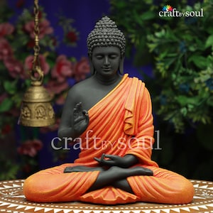 Lord Buddha idol, 39 cm Big Buddha statue, Lord Buddha idol, Resin Buddha Sitting,Handmade Carved Engraved Statue Home Temple Decor