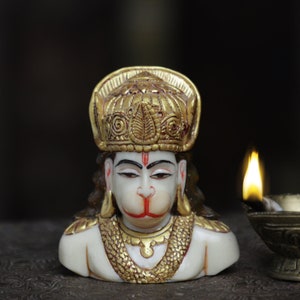Lord Hanuman Bust Statue,10cm Small Hanuman Figurine, Resin Standing Hanumaan Idol,Bajrangbali Statue for Temple MAndir Altar Shrine
