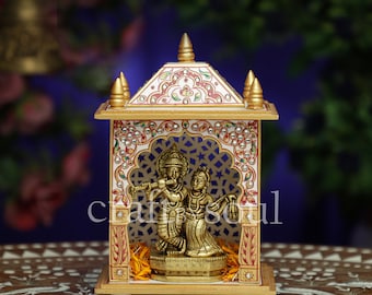 人工大理石の寺院、手描きの高さ 24 CM のヒンズー教寺院、偶像のための寺院、神のためのプージャ寺院、オフィス用の寺院、家庭用の寺院