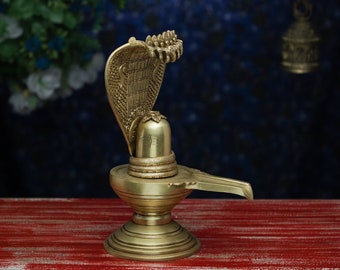 Big Messing Shivlingam, Shiva Lingam Skulptur, Messing Shivling mit Naag Dev, Messing Lord Shiva Lingam für Tempel Pooja und Dekor, Shivlingam Sta
