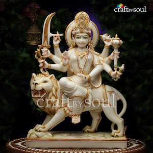 Big Durga Statue in Marble,63 cm Pure Marble Devi, Hand Painted Marble Bengali Devi-Marble Durga Mata Pratima-Durga Maa Figurine Idol,India