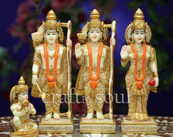 Ram Darbar Statue, 25cm Hand Painted Ramdarbar Idol, Lord Rama, Lord Hanuman, Lord Lakshman, Sita Mata, Ram Ji Family statue Temple Pooja