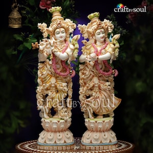 Big Radha Krishna Statue. 30&quot; Cultured Marble Radha Krishna statue, Krishna with Radha, Hare krishna, krishna for Temple Mandir Puja Decor