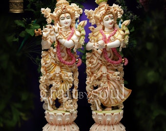 Gran estatua de Radha Krishna. Estatua de Radha Krishna de mármol cultivado de 30 ", Krishna con Radha, Hare krishna, krishna para Temple Mandir Puja Decor