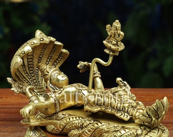 Lakshmi Narayan Idol,12CM Brass Padmanabham Figurine, Laxmi Narayan Statue, Vishnu carving, Laxmi Moorti Vishnu,Temple Altar,Brass Narayana