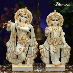 Radha Krishna Statue.42CM Large Handmade Marble Radha Krishna statue, Krishna with Radha, Hare krishna, krishna for Temple Mandir Puja Decor
