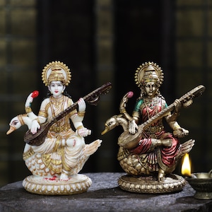 Statue de Saraswati, 8 « Marbre cultivé Saraswathi Idol, Déesse hindoue de la connaissance, de la musique, de l’art, de la sagesse et de l’éducation, décor du temple Mata Mandir