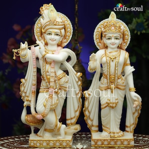 Radha Krishna Statue.48CM Large Handmade Marble Radha Krishna statue, Krishna with Radha, Hare krishna, krishna for Temple Mandir Puja Decor