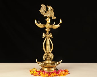 Brass Annam Bird Diya Stand,Annapakshi Appam Deepam,Deepak 36cm for Temple Mandir Pooja Items, Diwali Deepawali Puja Decor, Gifts for Diwali