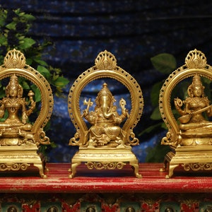Lakshmi Ganesh Saraswati Statues,33CM Brass Laxmi Ganesh Saraswati Idols, Hindu gods of good luck, Wealth, Wisdom,Arts, Temple Mandir Murti