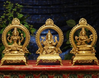 Lakshmi Ganesh Saraswati Statues,33CM Brass Laxmi Ganesh Saraswati Idols, Hindu gods of good luck, Wealth, Wisdom,Arts, Temple Mandir Murti