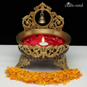 Brass Urli Bowl Bell ,Traditional Bowl Decor Intricate Asthetic Design Urli For Diwali Home Decor,Handcrafted Vessel For Diya Floating Deep