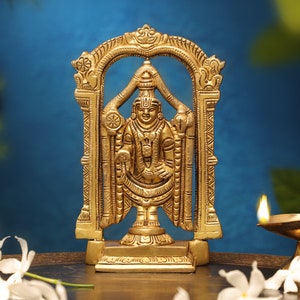 Messing Tirupati Balaji, Shree Venkateswara, Tirupati Balaji Standbeeld, 16cm Vishnu, Incarnatie van Vishnu, Venkata Standbeeld, Srinivasa Standbeeld, Balaji
