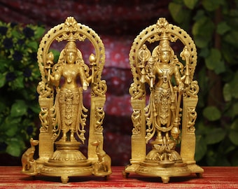 Lakshmi Narayan Idol,16" Brass Vishnu Laxmi Figurine, Laxmi Narayan Statue, Vishnu carving, Laxmi Moorti Vishnu,Temple Altar,Brass Narayana