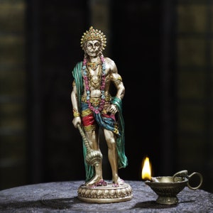 Lord Hanuman Statue,26 cm Standing Hanuman Figurine, Resin Standing Hanumaan Idol,Bajrangbali Statue for Temple MAndir Altar Shrine