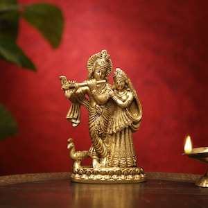 Radha Krishna Statue.6 inch Small Handmade Brass Radha Krishna statue,Krishna with Radha, Hare krishna, krishna for Temple Mandir Puja Decor