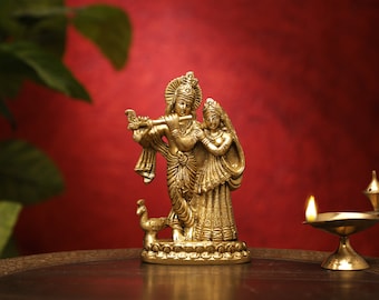 Radha Krishna Statue.6 inch Kleine Handgemaakte Messing Radha Krishna standbeeld, Krishna met Radha, Hare krishna, krishna voor Tempel Mandir Puja Decor